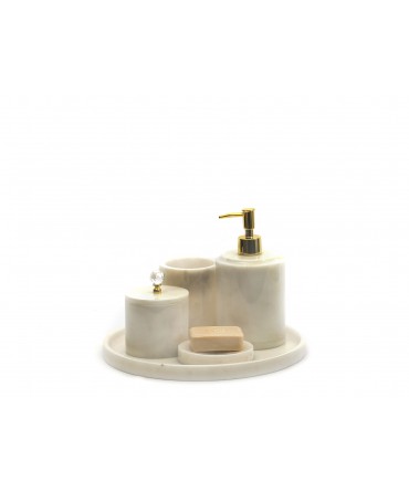 5'li Beyaz Mermer Yuvarlak Formlu Banyo Seti Gold