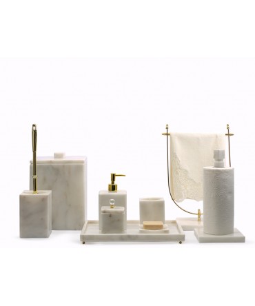9'lu Beyaz Mermer Kare Formlu Banyo Seti Gold