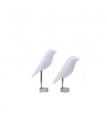 2'li Krom Metal Ayaklı Beyaz Mermer Kuş Obje